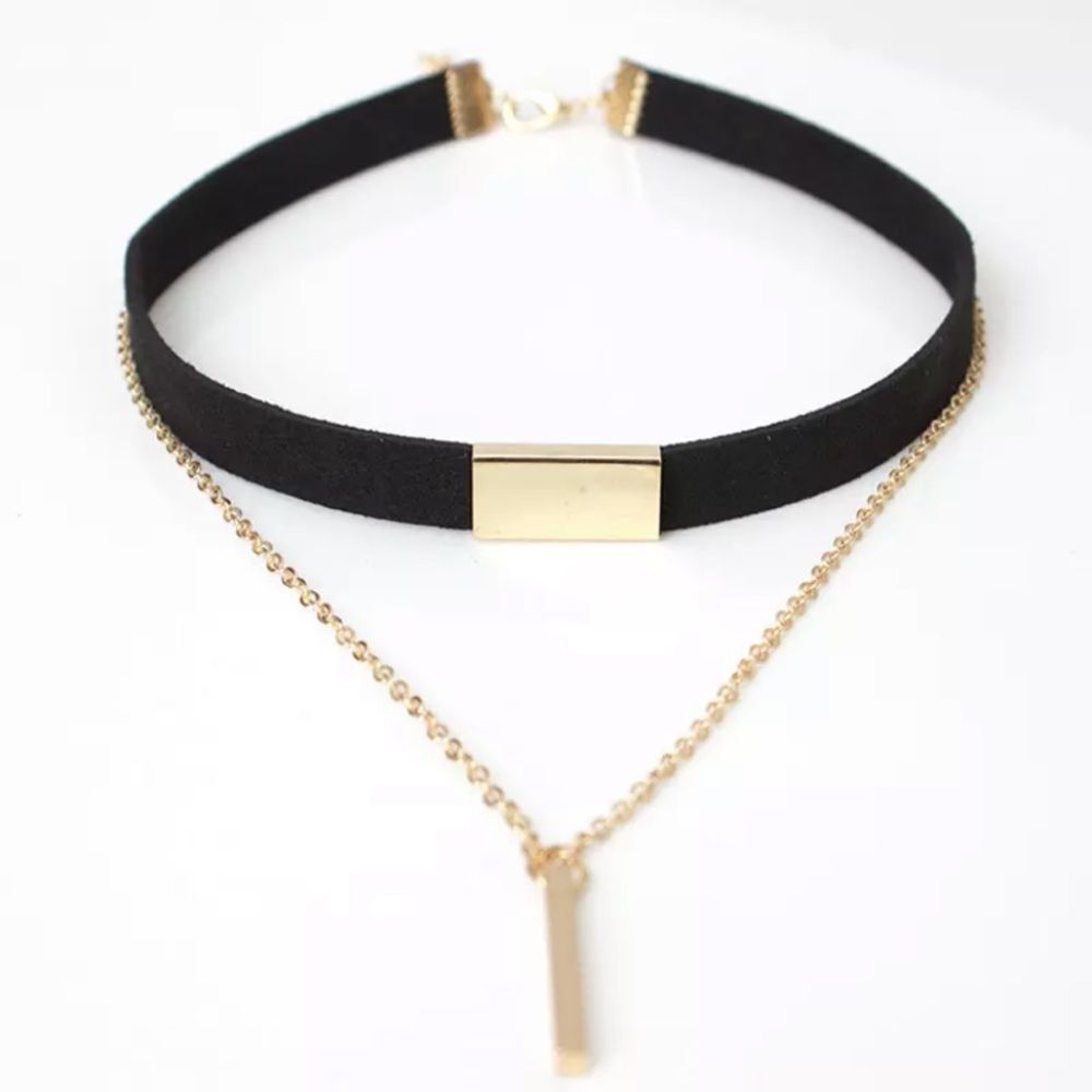 Black Velvet Choker Necklace Strip Rope Chain Bar 9H-J012